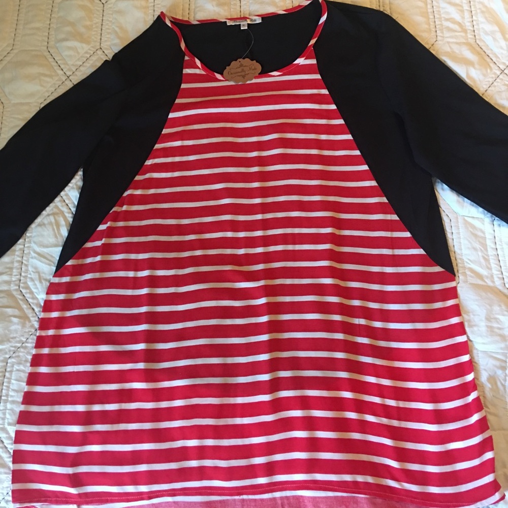 Black, white, and red top
